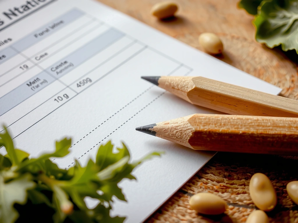 Analyse nutritionnelle manuscrite et ingrédients bruts